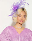 Feather & Floral Fascinator Headband In Purple