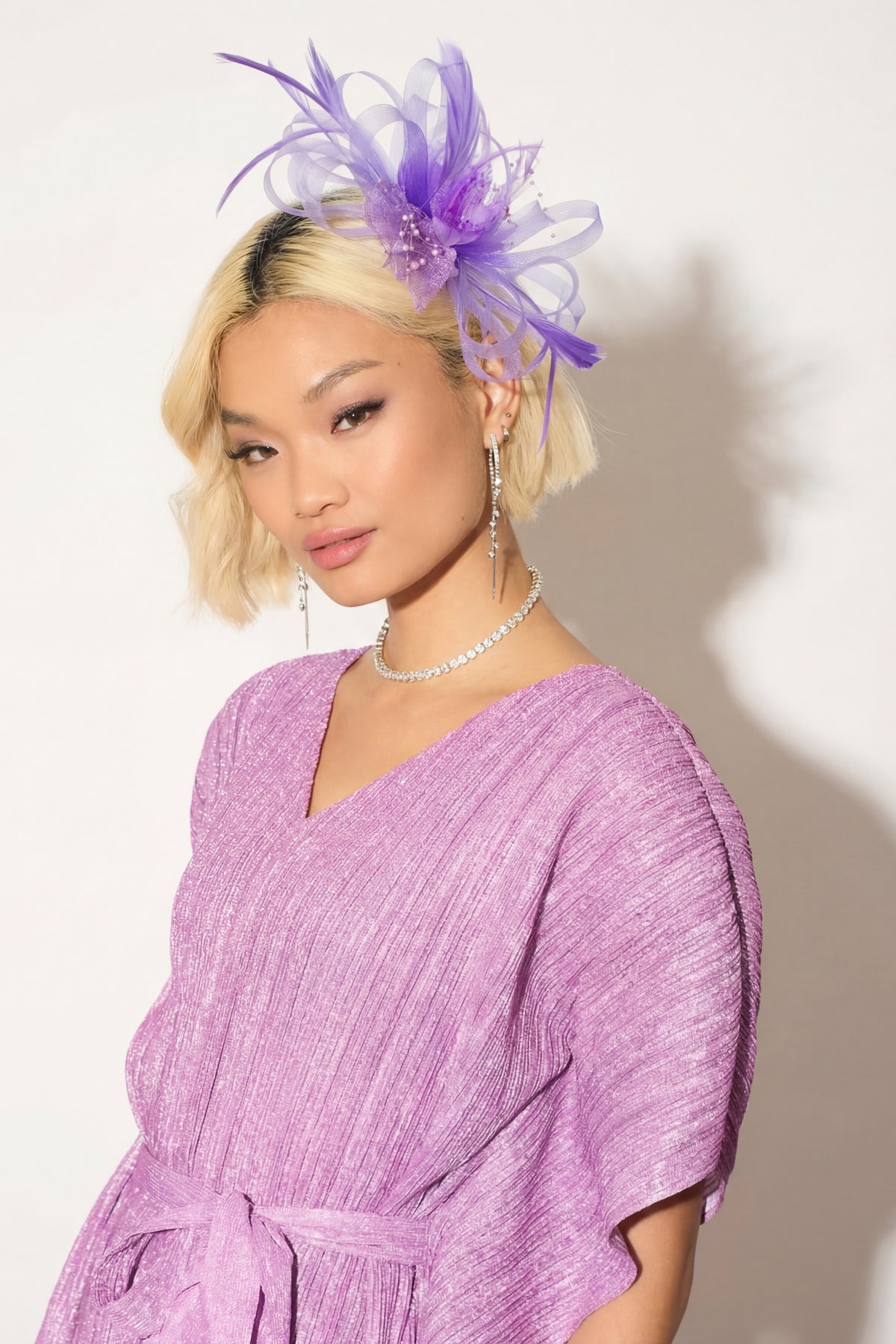 Feather &amp; Floral Fascinator Headband In Purple