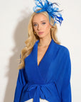 Feather & Floral Fascinator Headband In Royal Blue