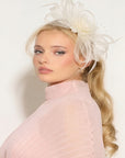 Feather & Floral Fascinator Headband In Ivory Cream