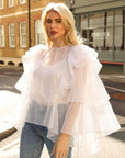 Statement Ruffle Design Organza Ruffle Blouse In White