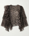 Statement Ruffle Organza Wild Leopard Print Blouse