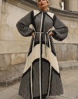 Black and White Scarf print Full pleated long Shirt dress