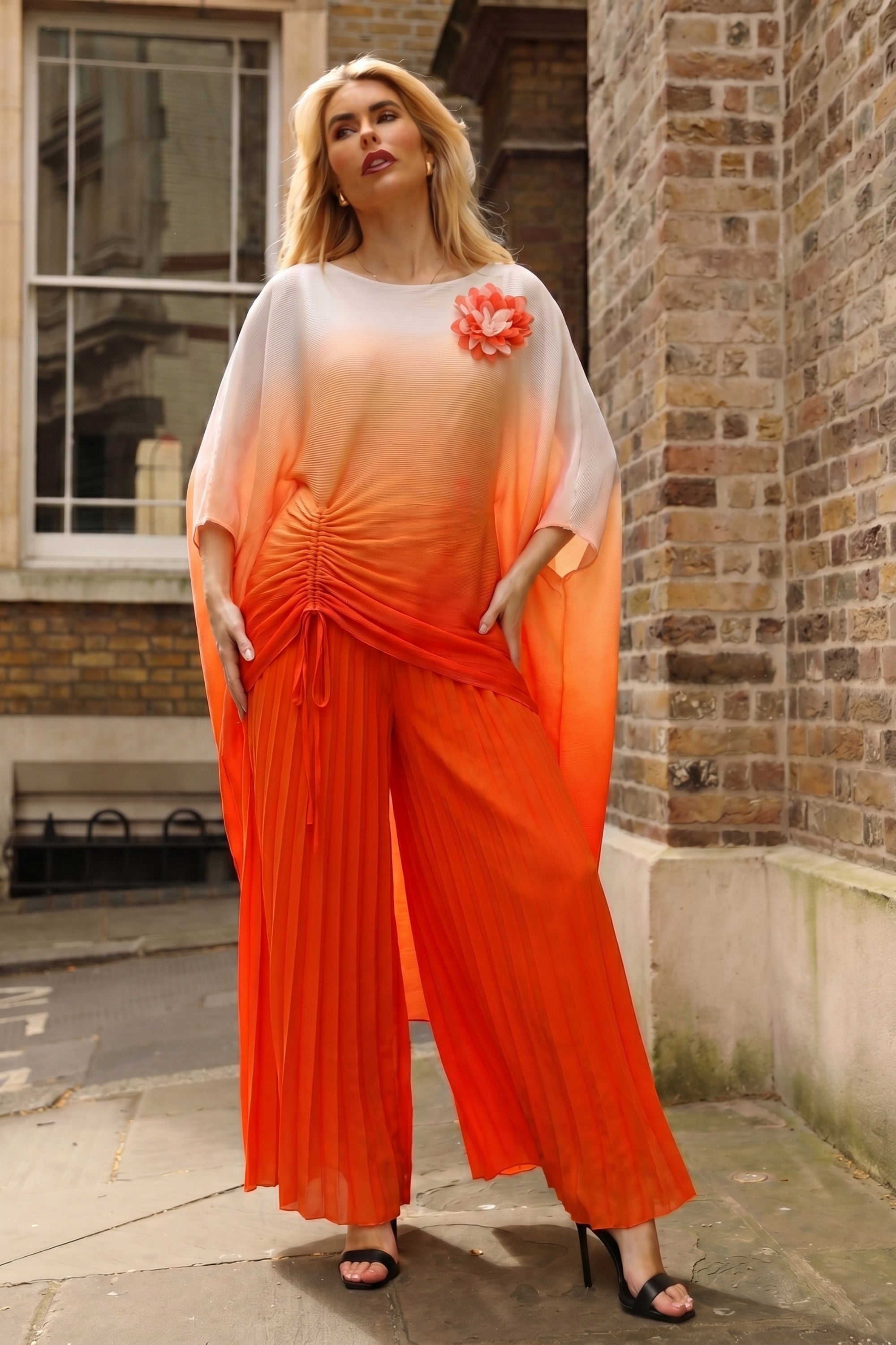 Sunset Ombre Draped Top &amp; Pleated Trouser Co-Ord