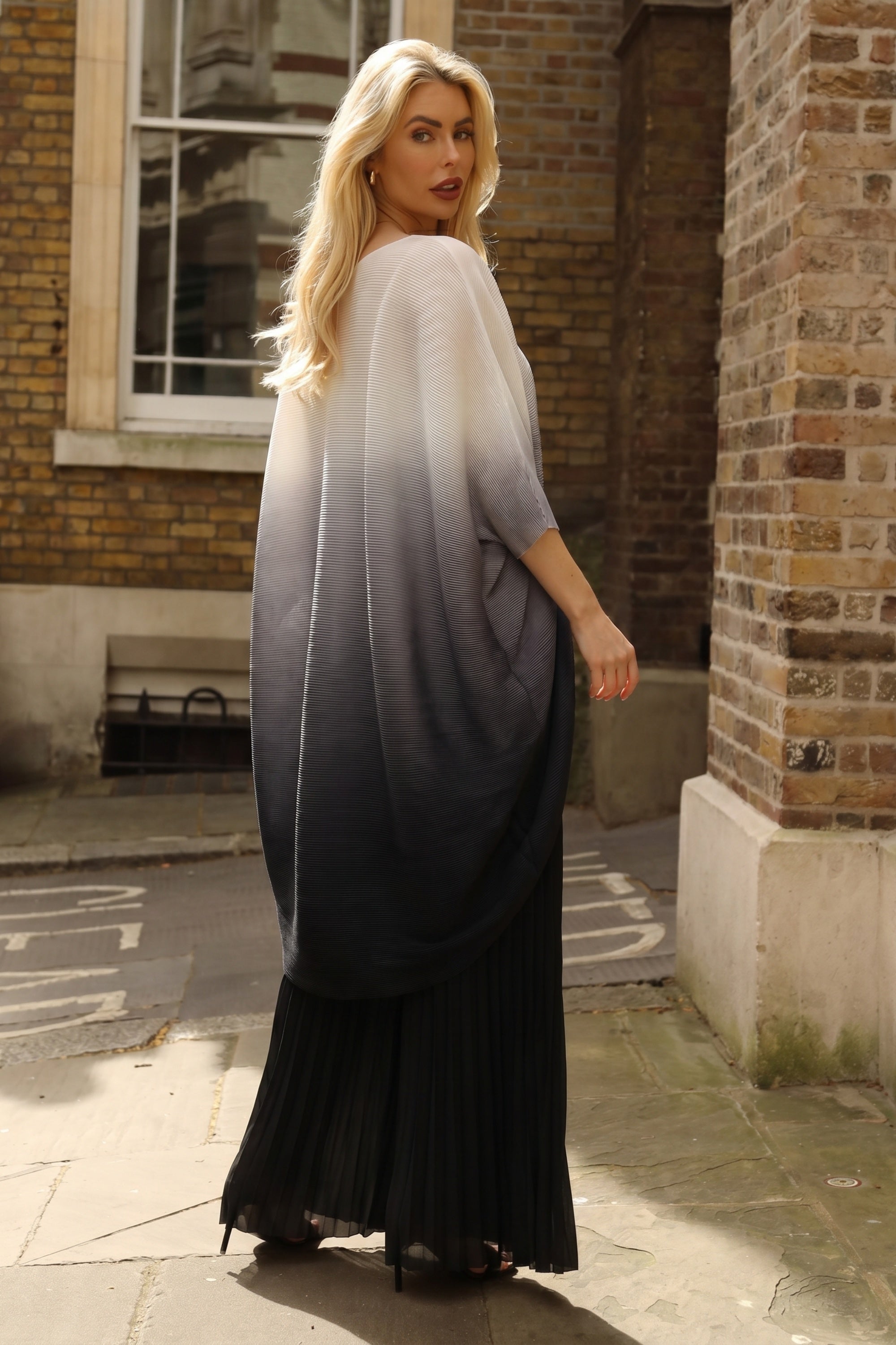 Black Ombre Oversized Top &amp; Pleated Trouser Set