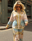 Ocean Treasure Print Relaxed Shirt & Trousers Co-Ord Set In Yellow