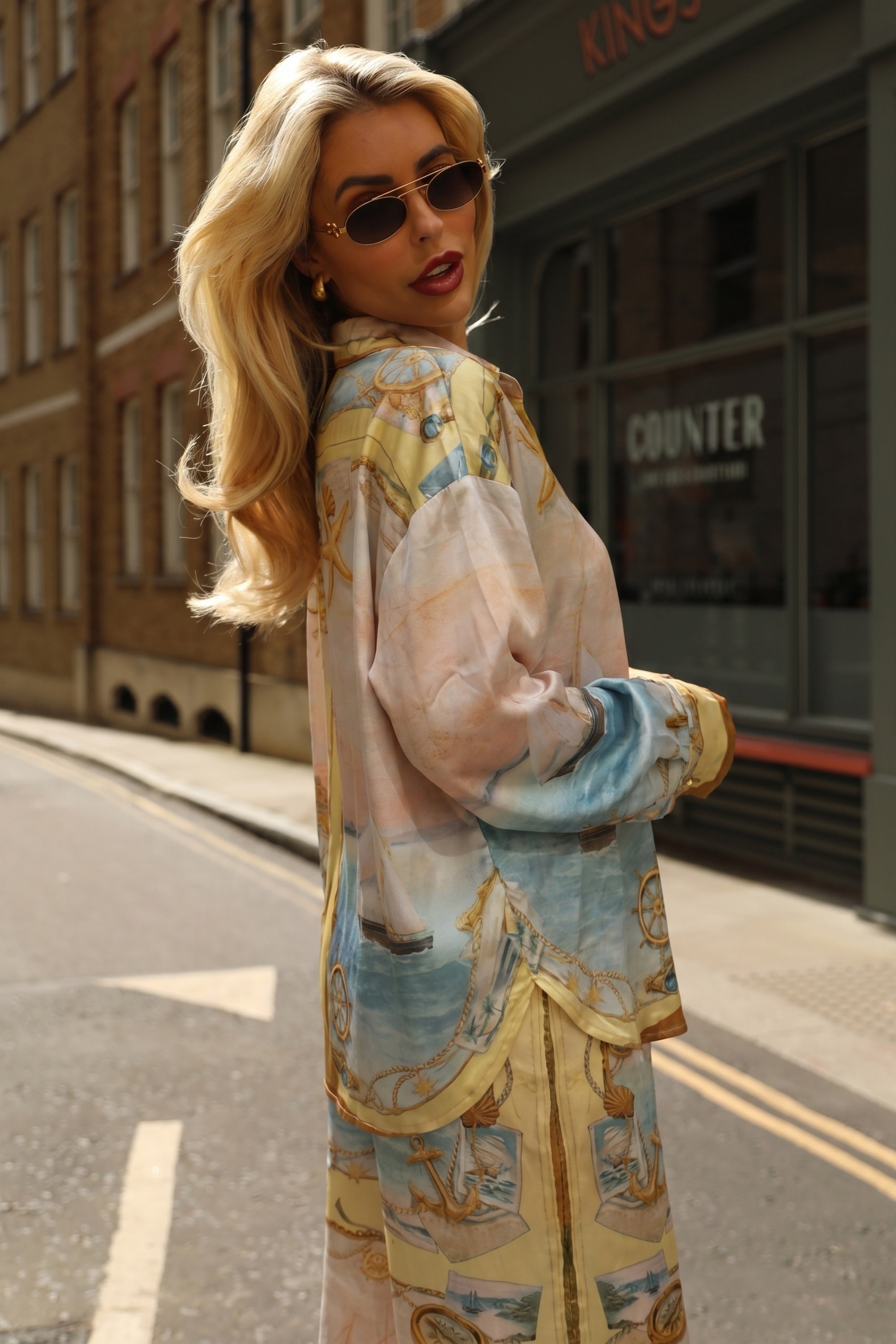 Ocean Treasure Print Relaxed Shirt &amp; Trousers Co-Ord Set In Yellow