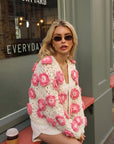 Hand Knit Statement Crochet Flower Cardigan