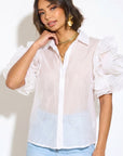 Double Layered Ruffles statements sleeves shirt top in White