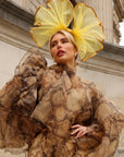 Large Wide Brim Bow Fascinator In Yellow