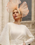 Large Wide Brim Bow Fascinator In Peach