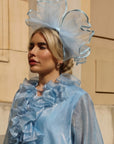 Large Wide Brim Bow Fascinator In Sky Blue