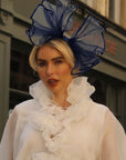Large Wide Brim Bow Fascinator In Navy
