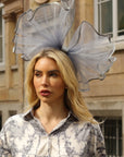 Large Wide Brim Bow Fascinator In Grey
