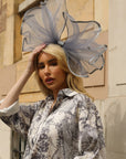 Large Wide Brim Bow Fascinator In Grey