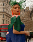 Large Wide Brim Bow Fascinator In Green