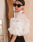 Double Layered Ruffles statements sleeves shirt top in White
