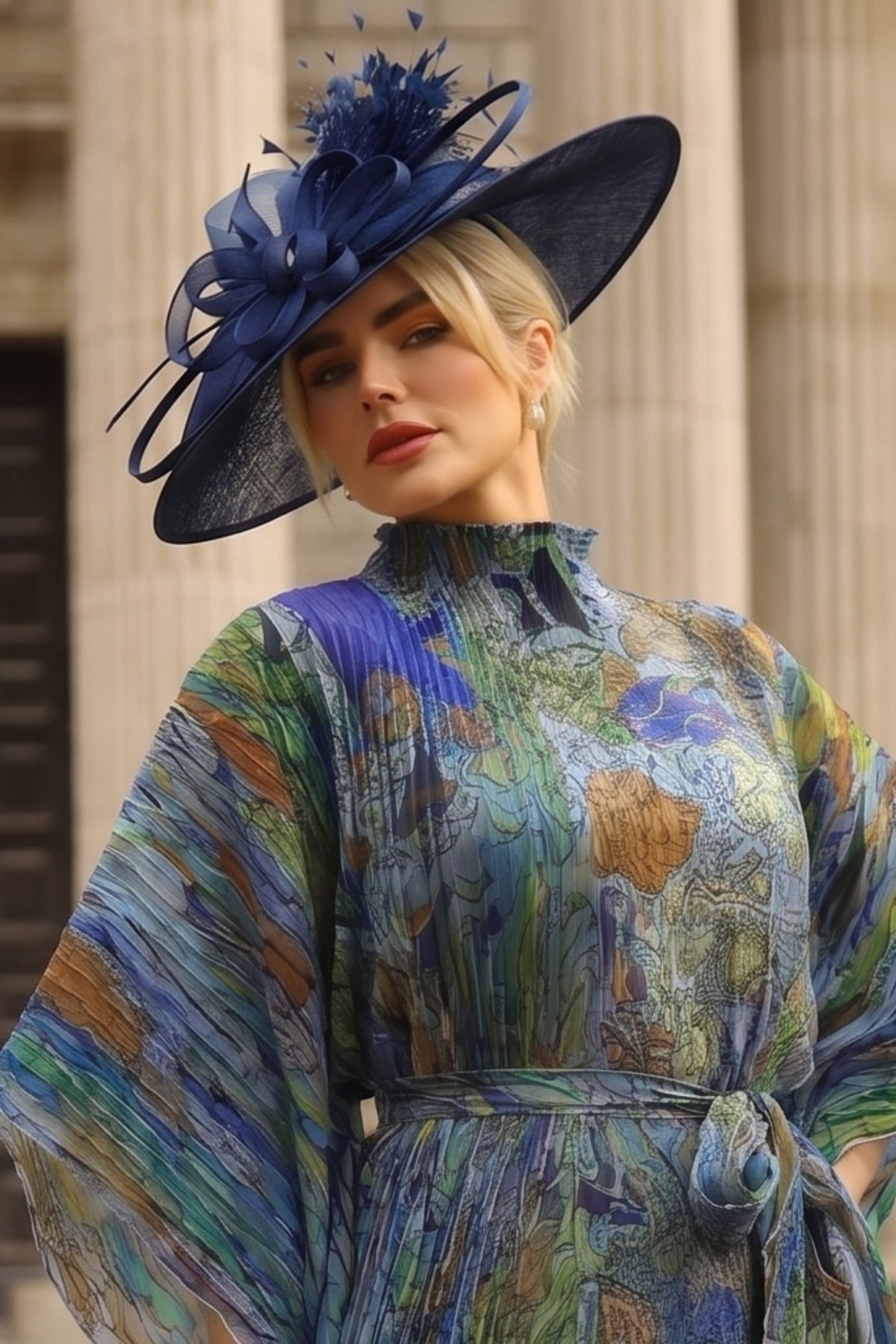 Statement Fascinator Hat With Feather Detail In Navy