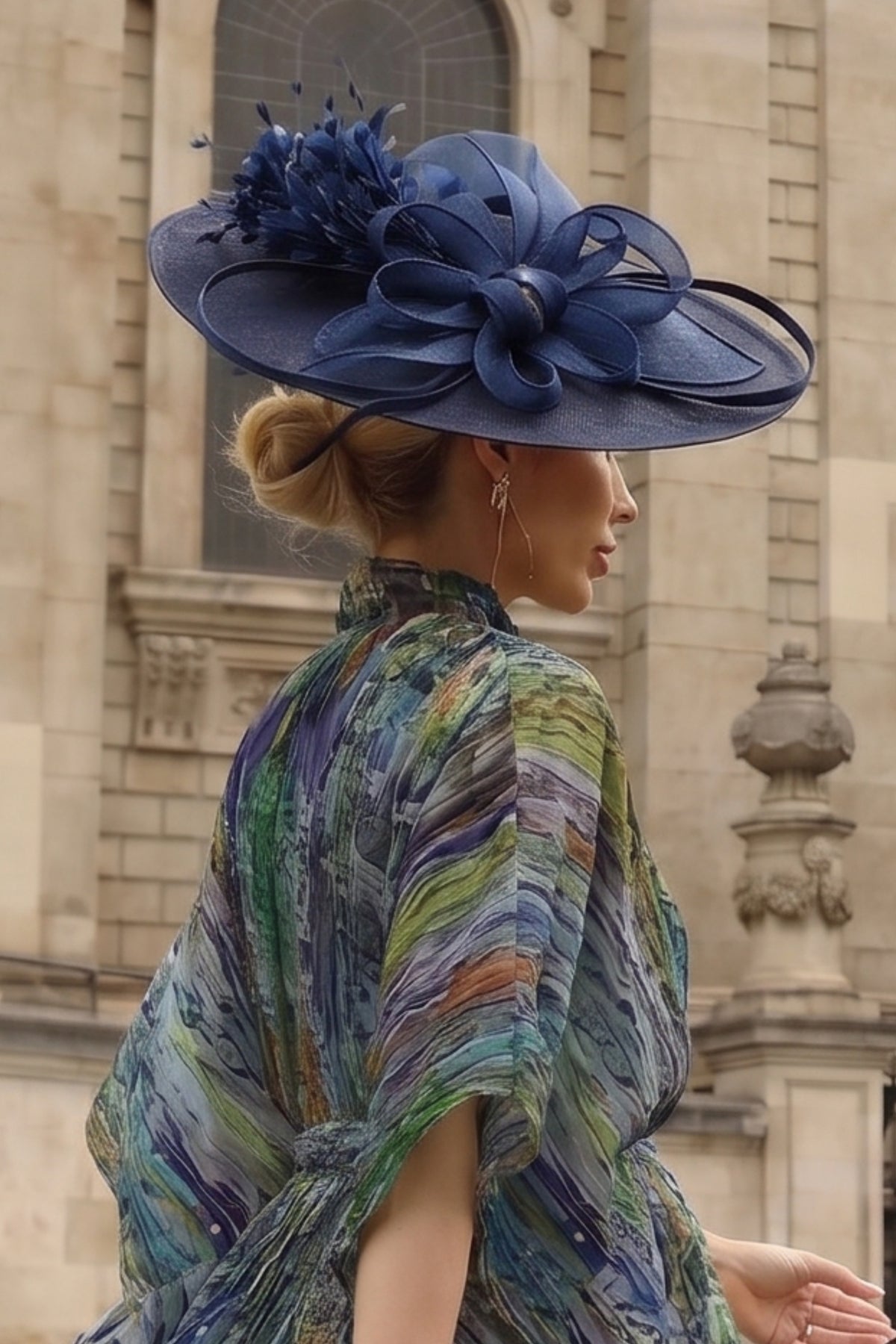 Statement Fascinator Hat With Feather Detail In Navy
