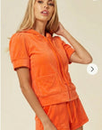 Velvet Zip-Up Hoodie & Shorts Co-Ord Set