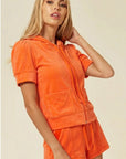Velvet Zip-Up Hoodie & Shorts Co-Ord Set