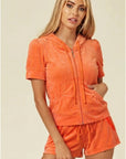 Velvet Zip-Up Hoodie & Shorts Co-Ord Set