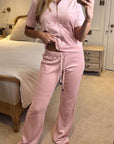 Velvet Zip-Up Hoodie & Straight Leg Jogger Co-Ord Set