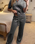 Velvet Zip-Up Hoodie & Straight Leg Jogger Co-Ord Set
