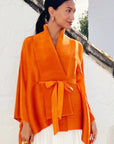 Full pleated Kimono sleeves cardigan top and tie dye print maxi skirt in orange