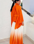 Full pleated Kimono sleeves cardigan top and tie dye print maxi skirt in orange