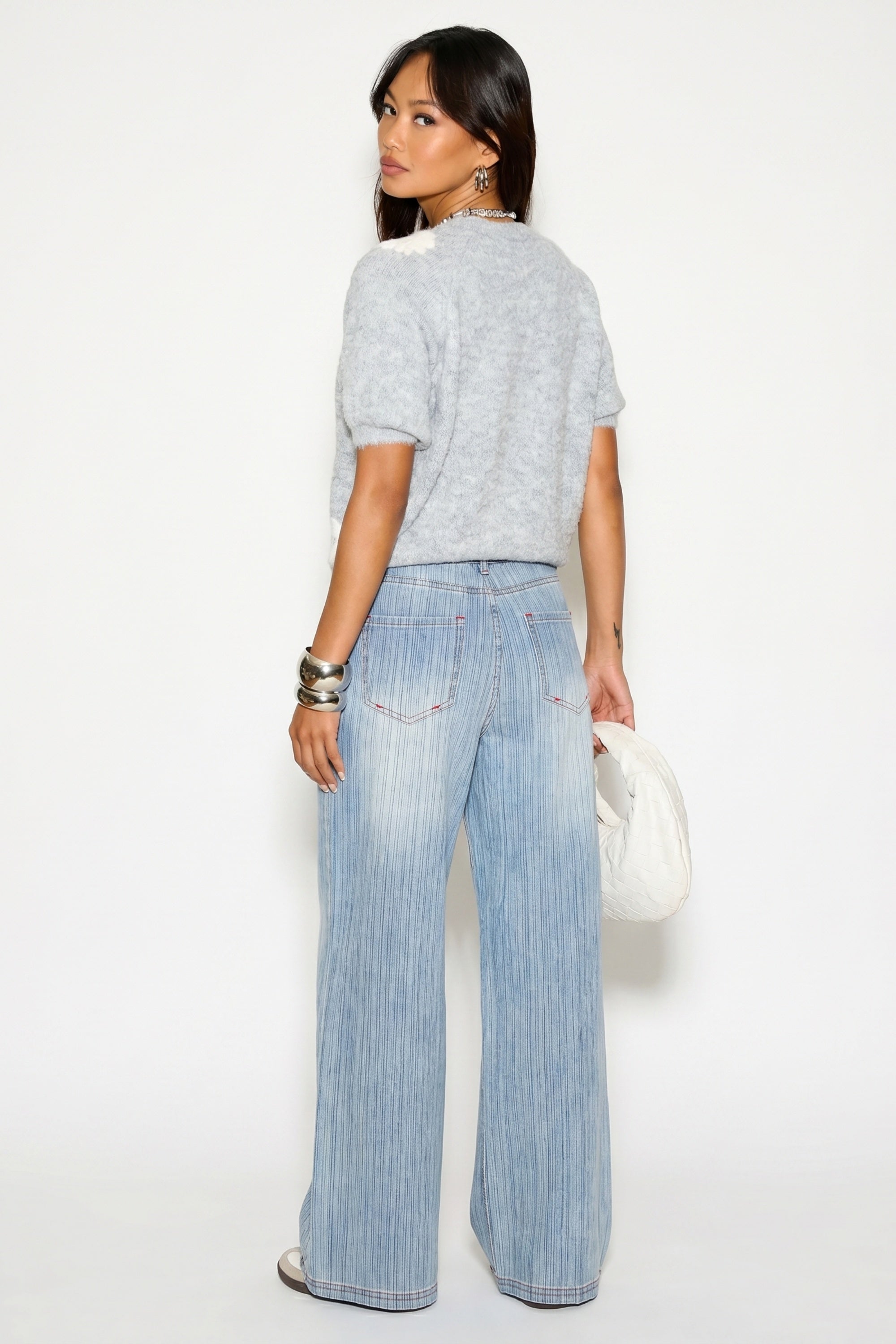 Denim Print Animal Graffiti Pleated Wide Leg Trousers