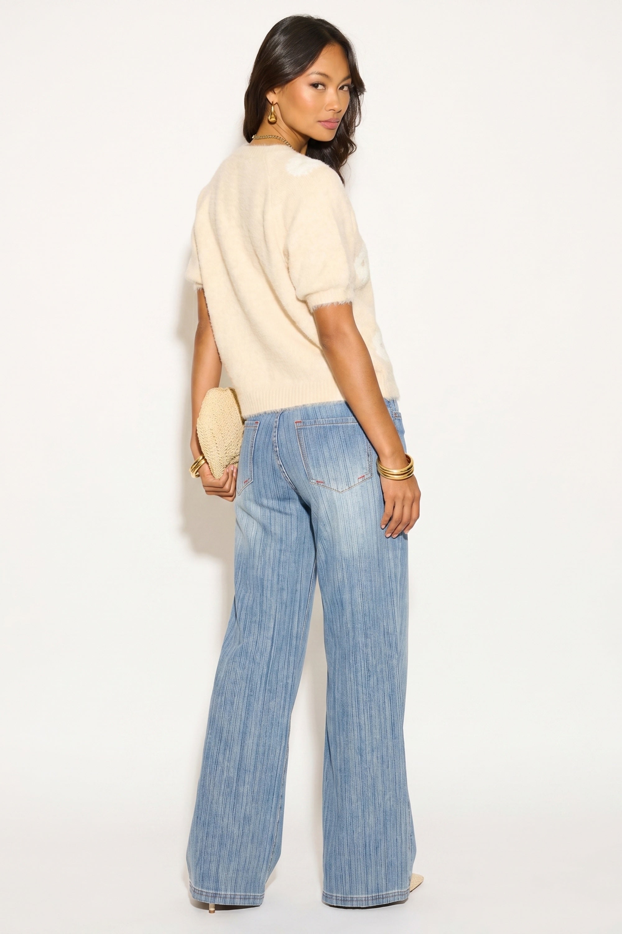 Denim Print Animal Graffiti Pleated Wide Leg Trousers