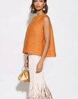 Orange Pleated Sleeveless Swing Top