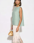Sage Green Pleated Sleeveless Swing Top