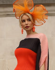 Large Wide Brim Bow Fascinator In Orange
