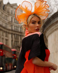 Large Wide Brim Bow Fascinator In Orange