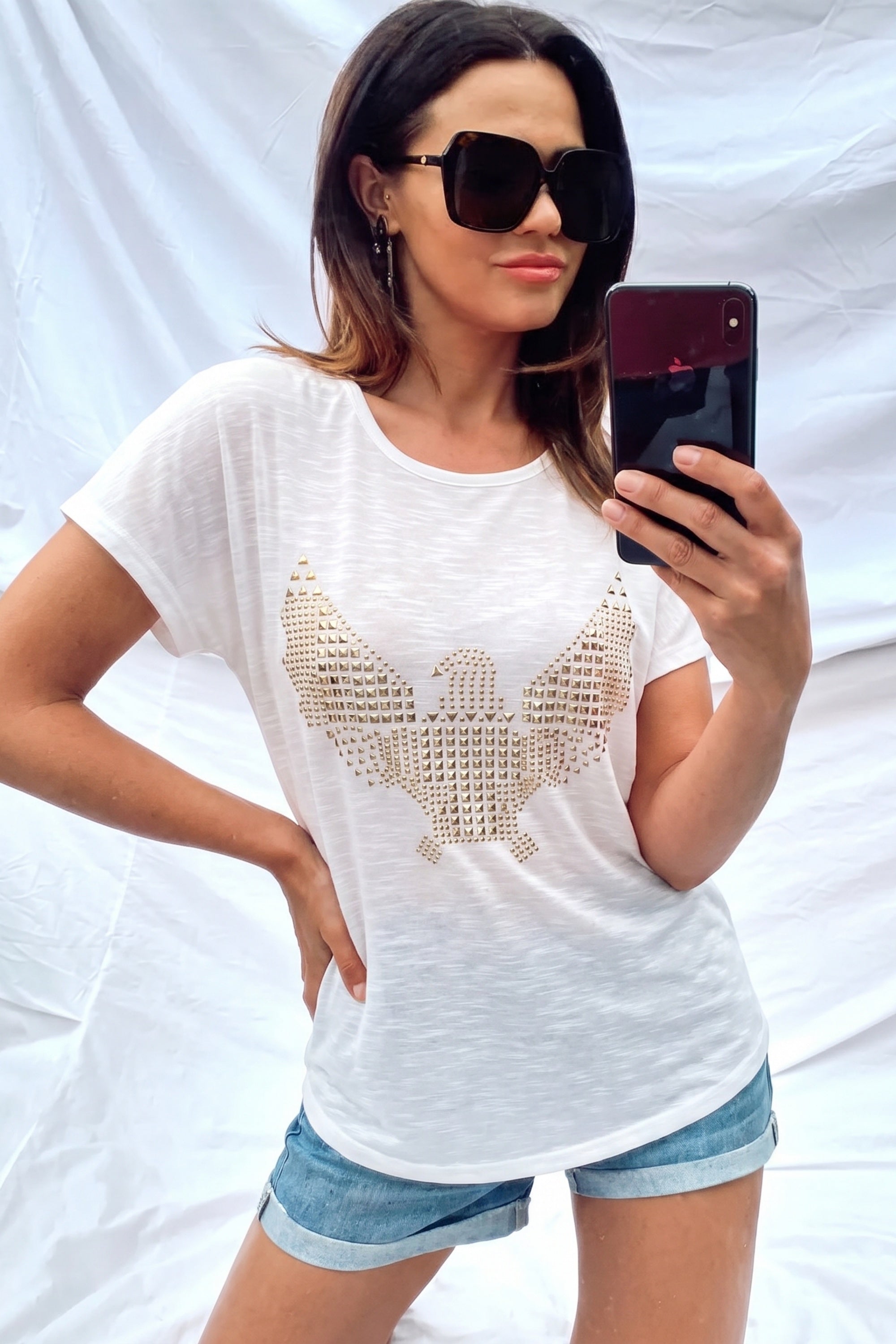Gold Eagle embellished T-shirt (WHITE)