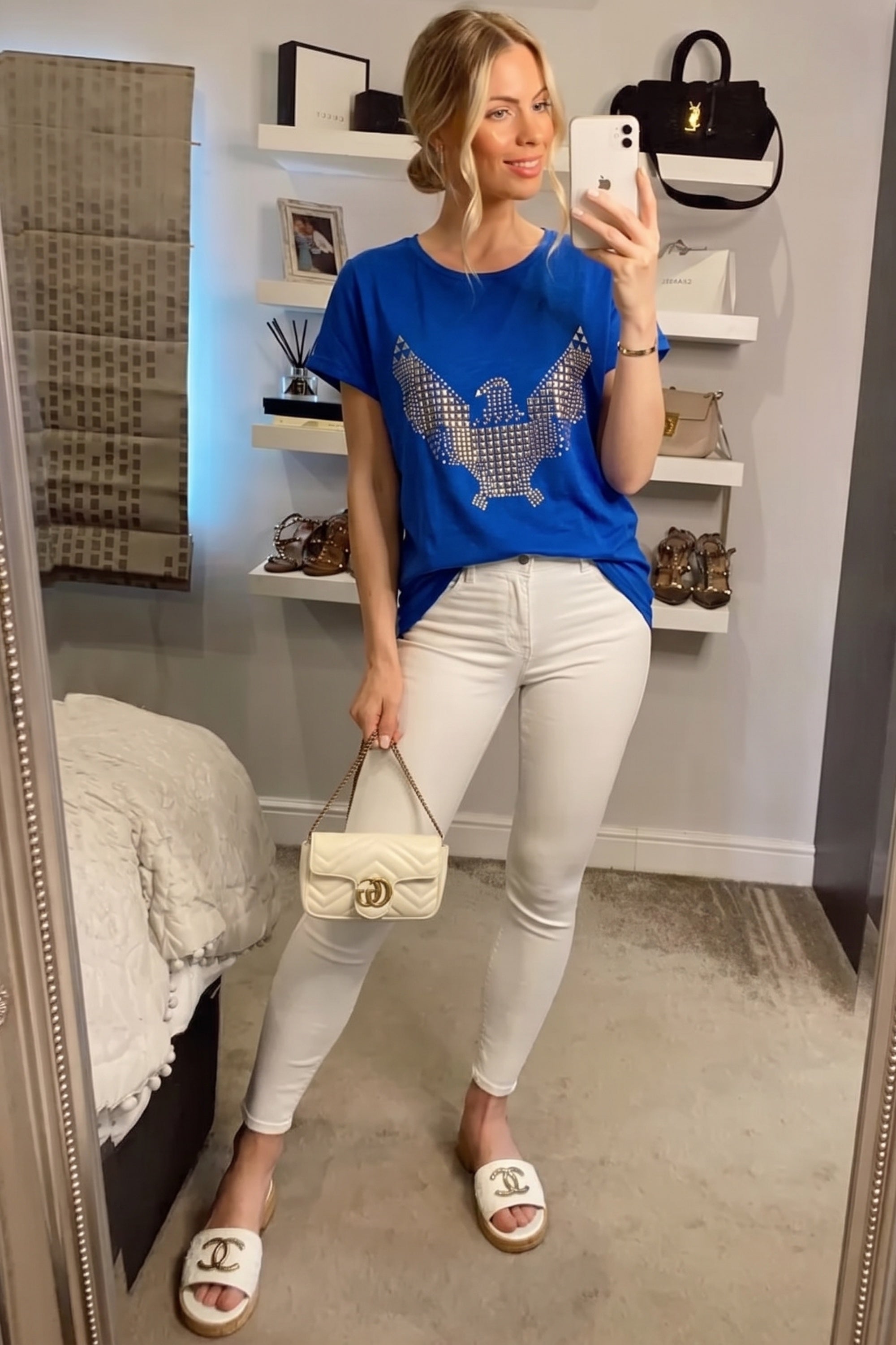 Gold Eagle embellished T-shirt  (ROYAL BLUE)
