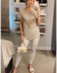 Gold Eagle embellished T-shirt (BEIGE)