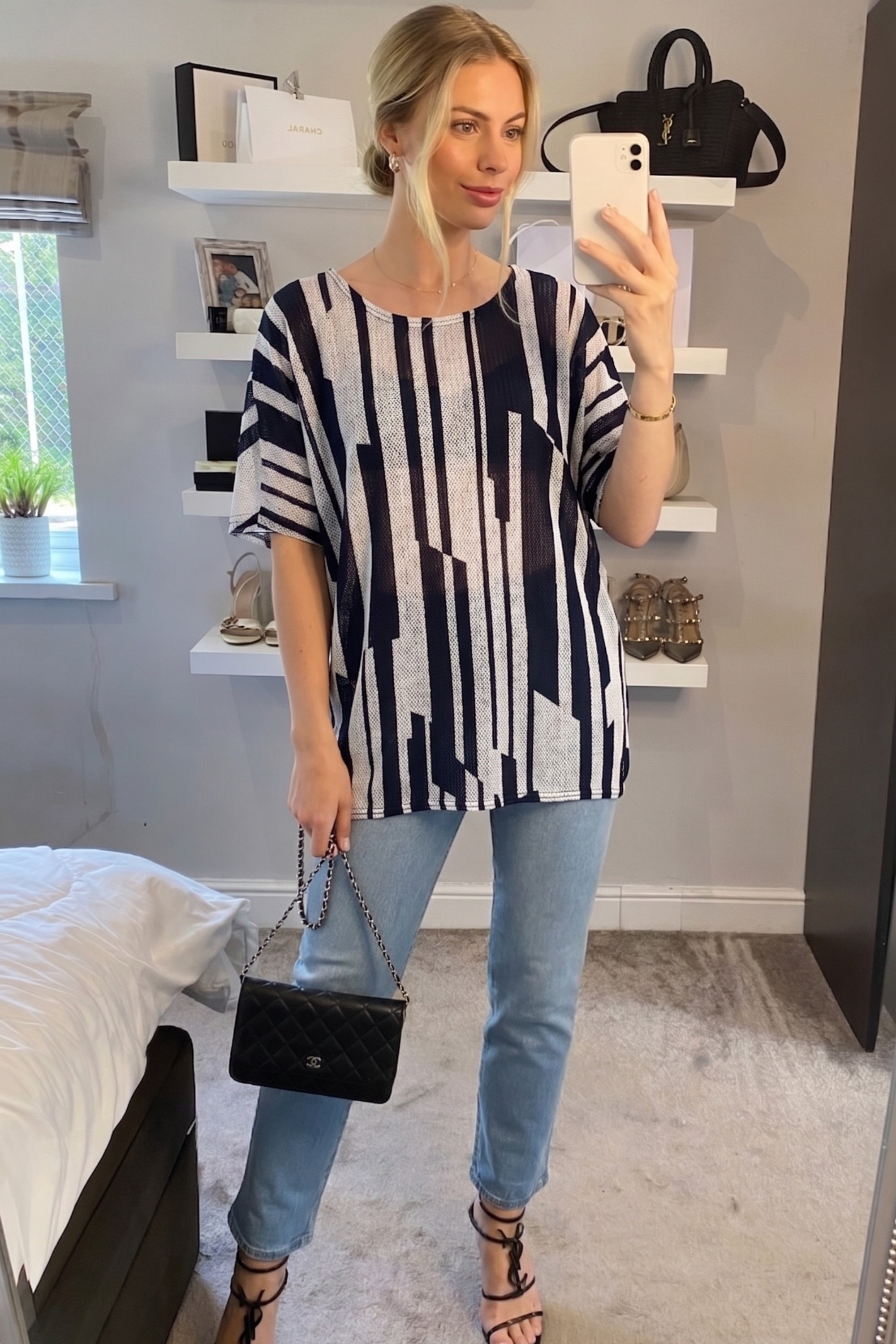 Multi Stripe print mesh Top (Blue)