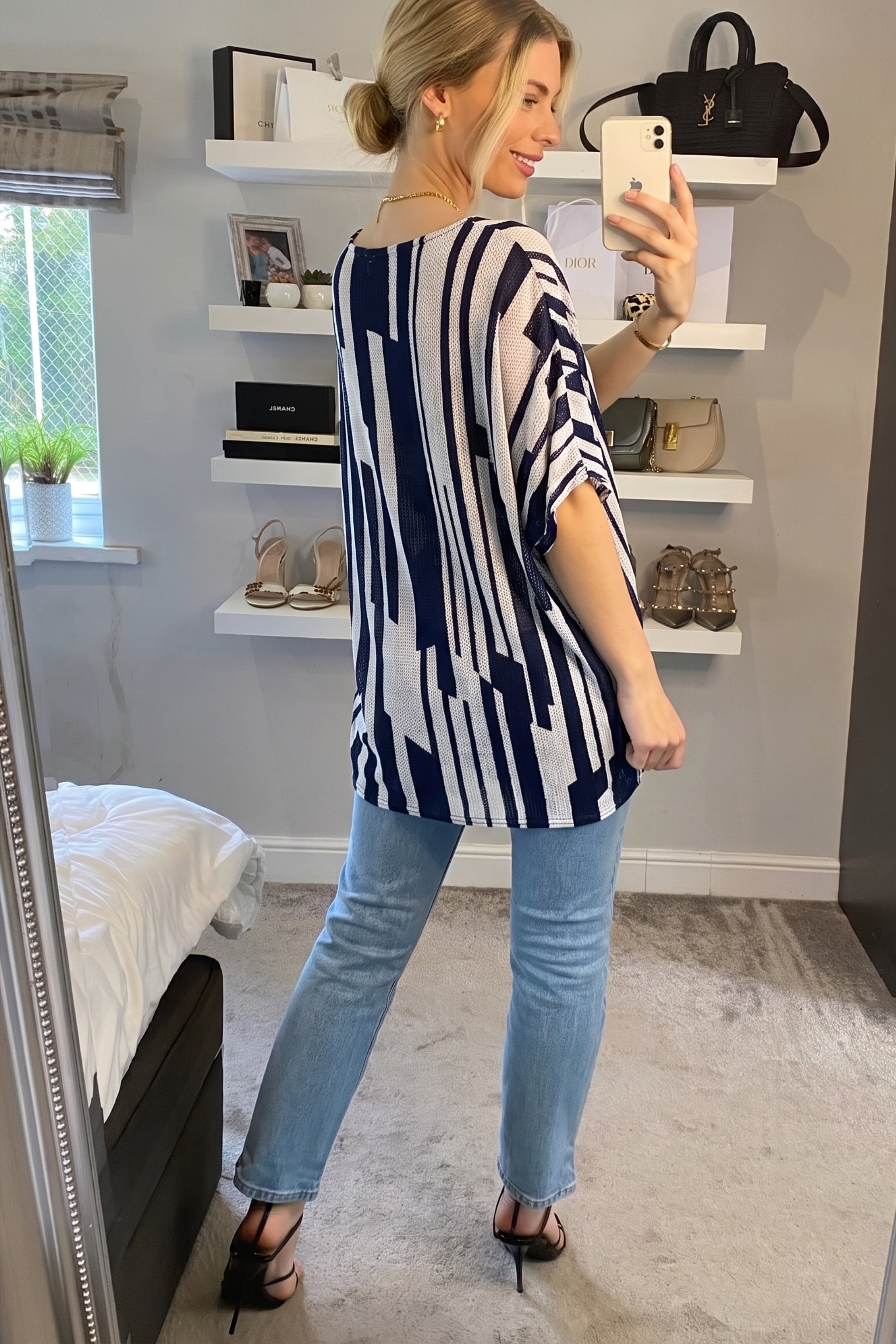 Multi Stripe print mesh Top (Blue)