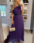 Chiffon pleated full length wedding maxi dress (Dark Purple)