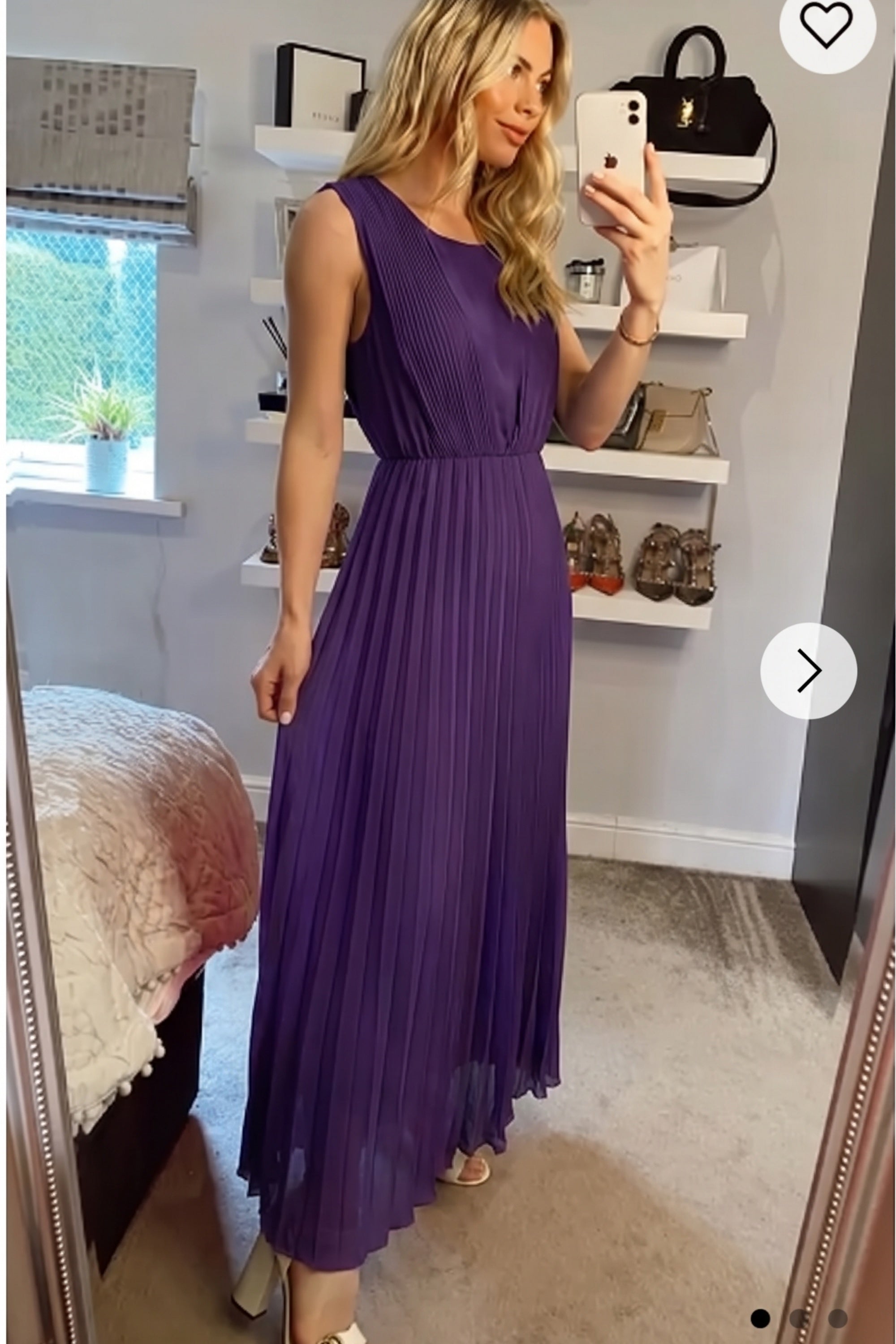 Chiffon pleated full length wedding maxi dress (Dark Purple)