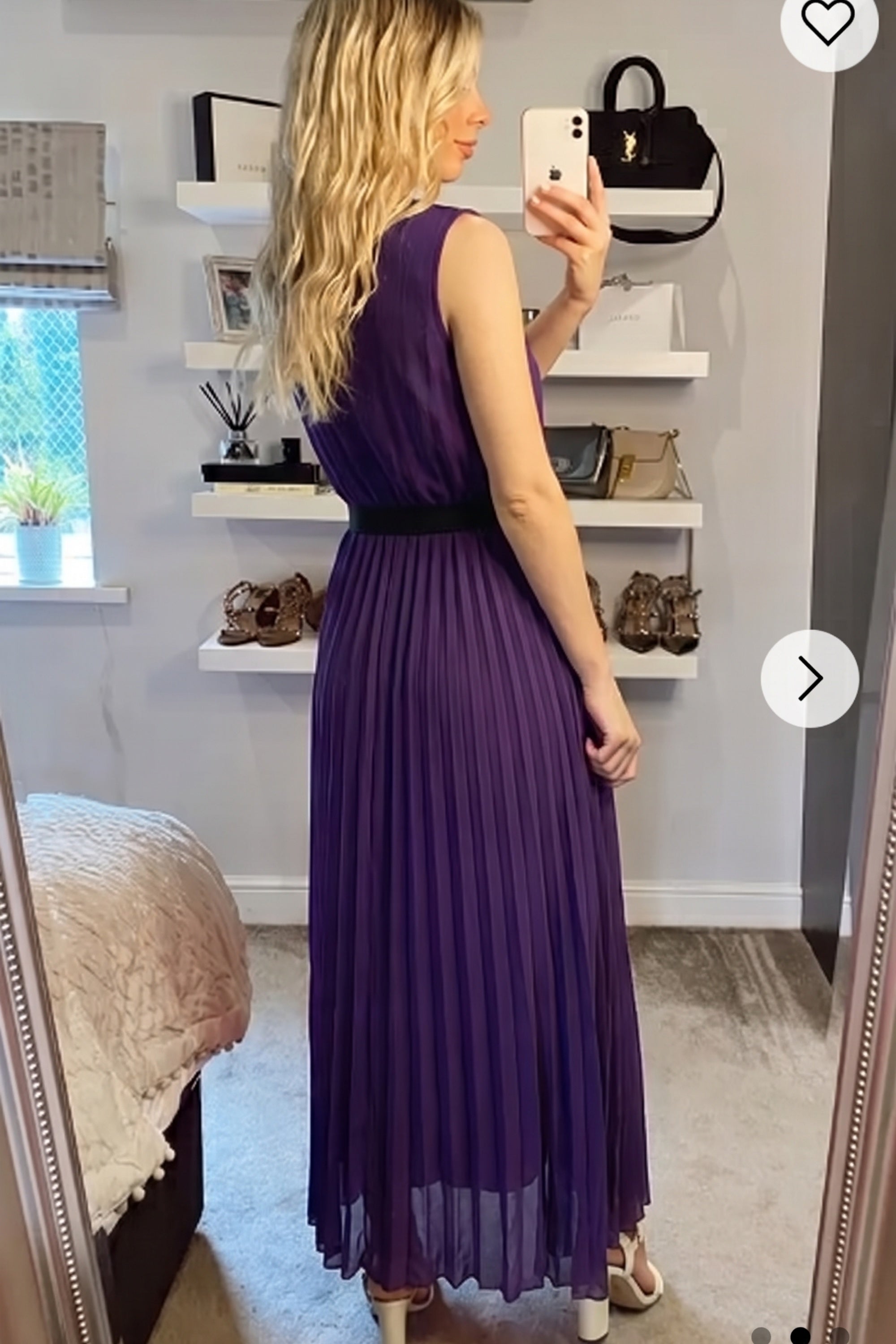 Chiffon pleated full length wedding maxi dress (Dark Purple)