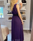 Chiffon pleated full length wedding maxi dress (Dark Purple)