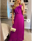 Chiffon pleated full length wedding maxi dress (Light Purple)