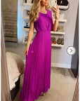 Chiffon pleated full length wedding maxi dress (Light Purple)