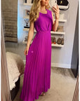 Chiffon pleated full length wedding maxi dress (Light Purple)