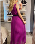 Chiffon pleated full length wedding maxi dress (Light Purple)