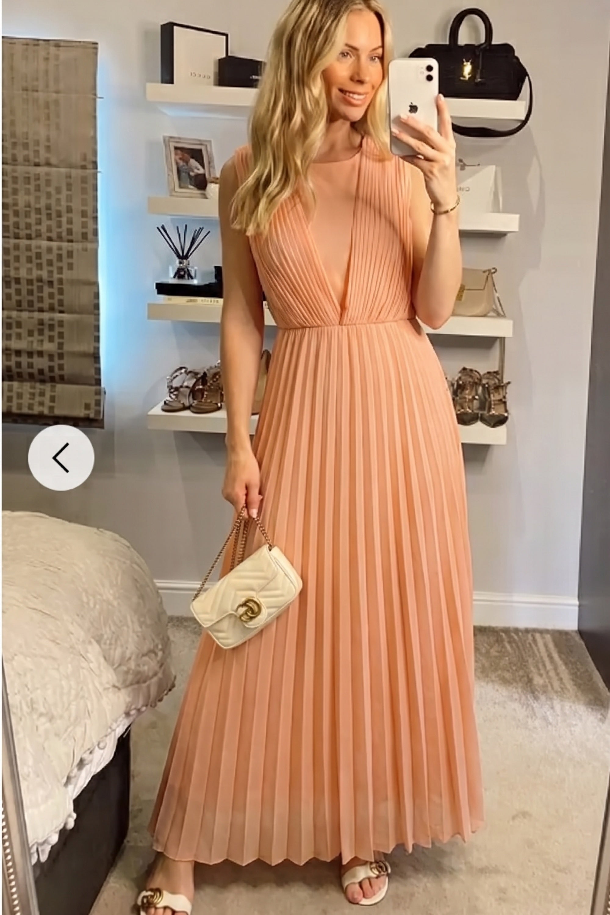 Chiffon pleated full length wedding maxi dress (Peach)